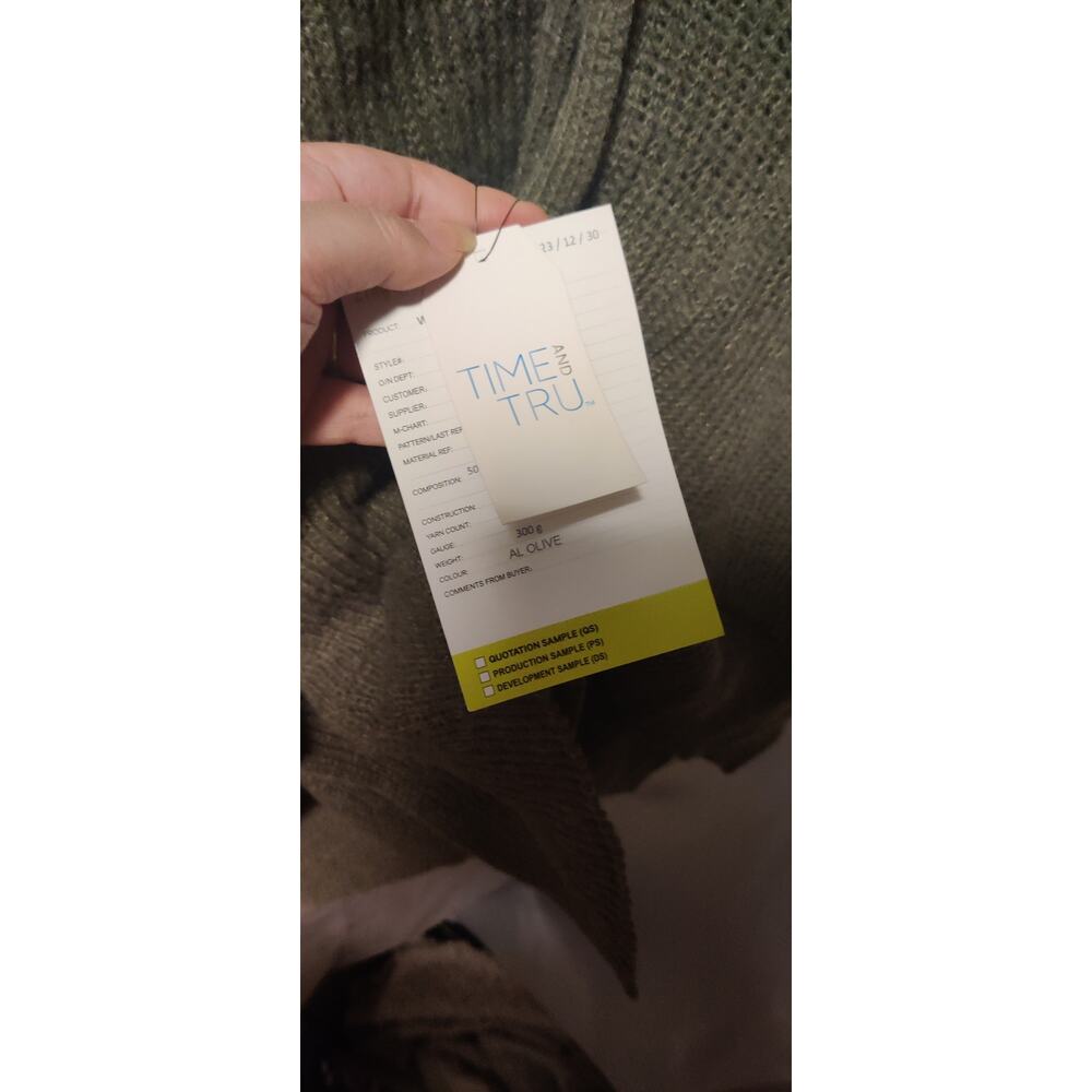 Time and Tru Rib Knit Ruana Cardigan One Button, One Size, Olive Green - Picture 5 of 6